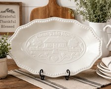 Godinger Siena Bless This Home White Ceramic Serving Bowl Dish 12&rdquo; x 8&rdquo;