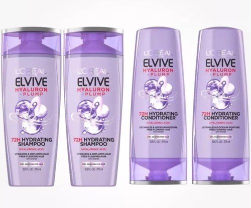 4x L'Oreal Paris Elvive Hyaluron + Plump Hydrating Shampoo & Conditioner 12.6oz - Picture 1 of 1