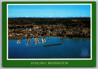 Poulsbo Washington Little Norway Aerial View Postcard Cascade Mountains