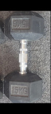 15kg Fixed Weight Hex Dumbbell Rubber & Metal Handle Black/Silver