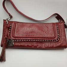 Fortuna Valentino short shoulder handbag, red mock croc leather, silver accents