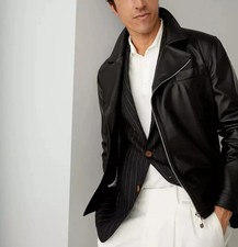 Men's Stylish Black Handmade Motorcycle Casual Genuine Lambskin Leather Jacket