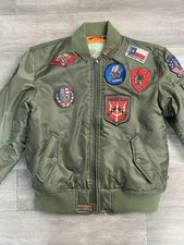 Flight Bomber Jacket Youth 10 Medium Patch Reversible Top Gun MA1 Embroidery