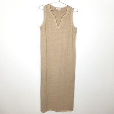 Fresh Produce Women Sleeveless Maxi Dress Sz L Beige Tan Lagenlook Nature Summer