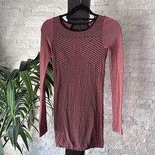 Free People Intimately Free Stripe Bodycon Long Sleeve Rose Pink Black Size m/l
