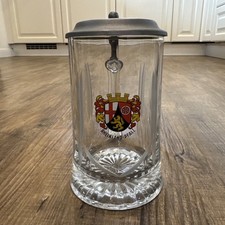 Bierkrug Bierglas &bdquo;Rheinland Pfalz&ldquo; Zinndeckel Brauerei Glas 0,5 Liter Top