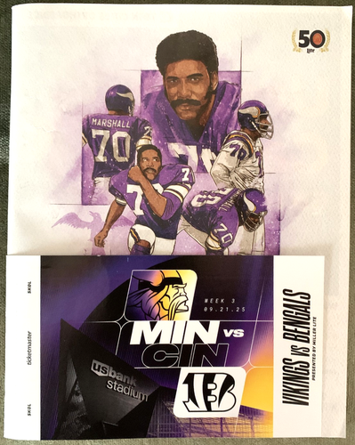 MINNESOTA VIKINGS  GAME DAY "Remembering Jim Marshall"  2025 VIKINGS vs. BENGALS - Picture 1 of 5