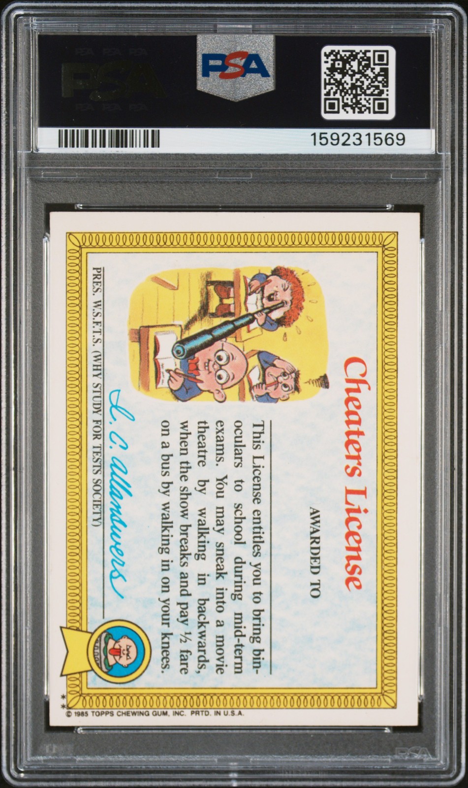 1985 GARBAGE PAIL KIDS STICKERS GLOSSY #8B BLASTED BILLY PSA 8 view 2