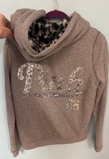 NWOT Vintage Victoria s Secret PINK VS Hoodie Leopard Fur Gray Sequin Bling - XS