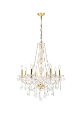 Gold with French Pendant Crystal Chandelier 8 Light Fixture Dining Room or Foyer