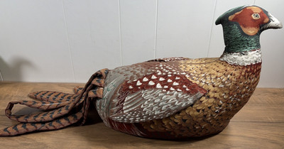 VTG Ring Neck Pheasant Stuffed Fabric Decor Large Lodge Cabin Farmhouse Rustic