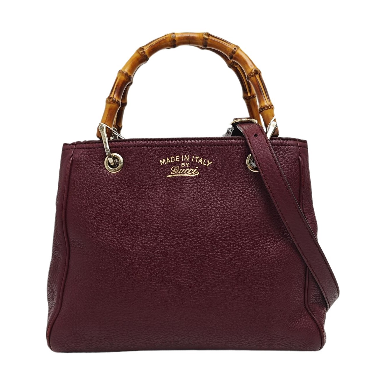 GUCCI Bamboo 1947 Wine Red Cowhide Bamboo Tote Shoulder Bag