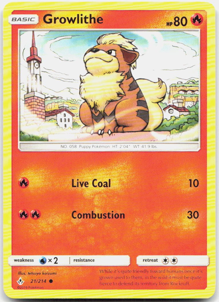 Growlithe 21/214 Common Unbroken Bonds Pokemon Lightly Played