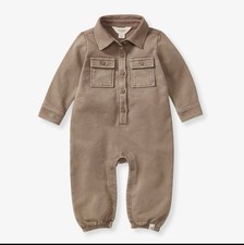NWT Burt's Bees Baby Brown Collared Coverall One-Piece 0-3M
