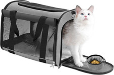Multifunctional Cat Carrier Backpack with Shade, Cushion, and Collapsible Bowl