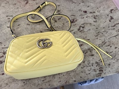 Gucci Yellow Chevron Quilted GG Logo Zip Crossbody Bag Silver Hardware