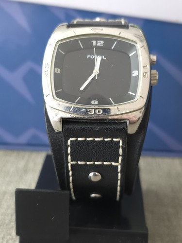 FOSSIL AM3696 KALEIDO BIG TIC BLACK LEATHER BAND UNISEX WATCH. NEW BATTERY