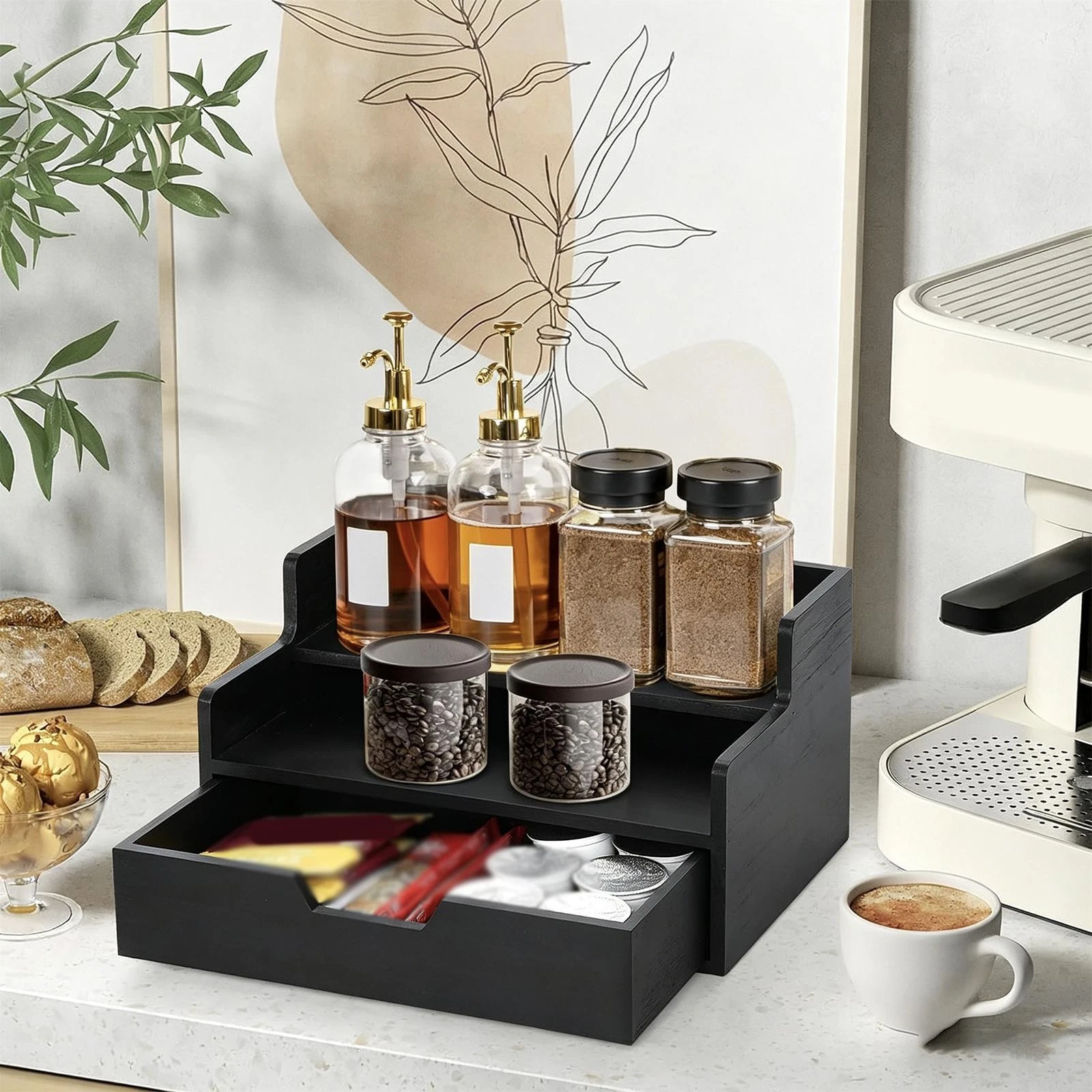 Desktop Countertop Storage Rack with Drawer Home for Dining Room Office Cafe