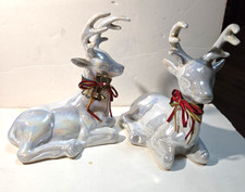 Vintage Set of 2 Ceramic Deer White Holiday Reindeer Christmas Decor Figurines