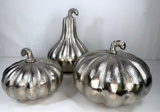 Silver Metal Pumpkins beautiful modern/neutral for Fall/Halloween Set of 3 