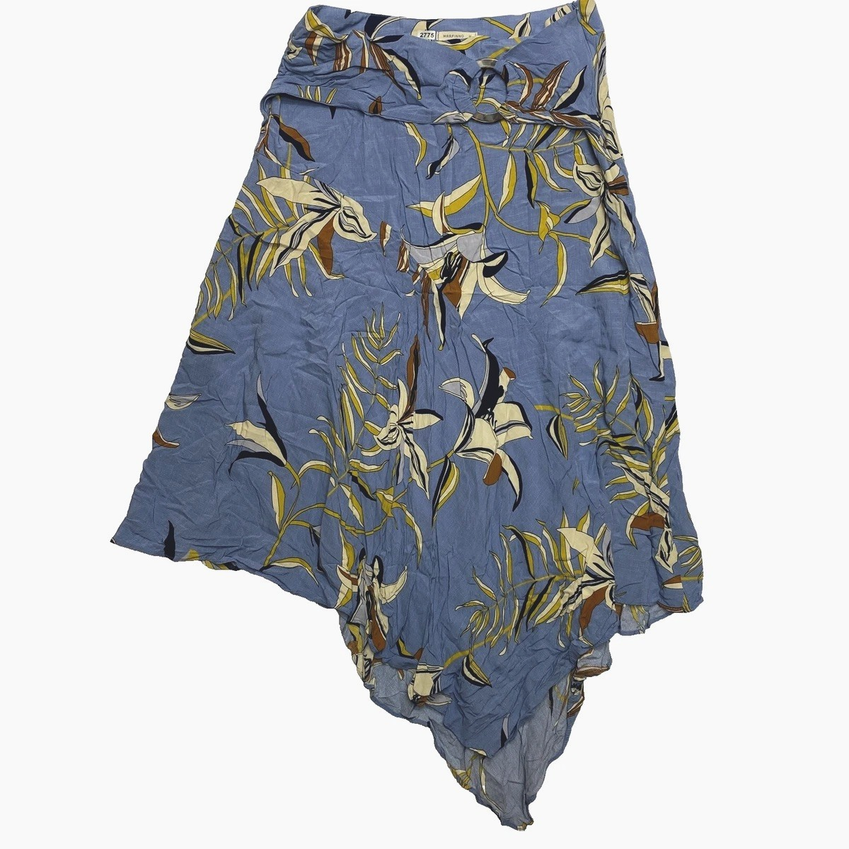Marfinno Skirt Womens Medium Blue Side Detail Zipper Asymmetrical Ring Floral