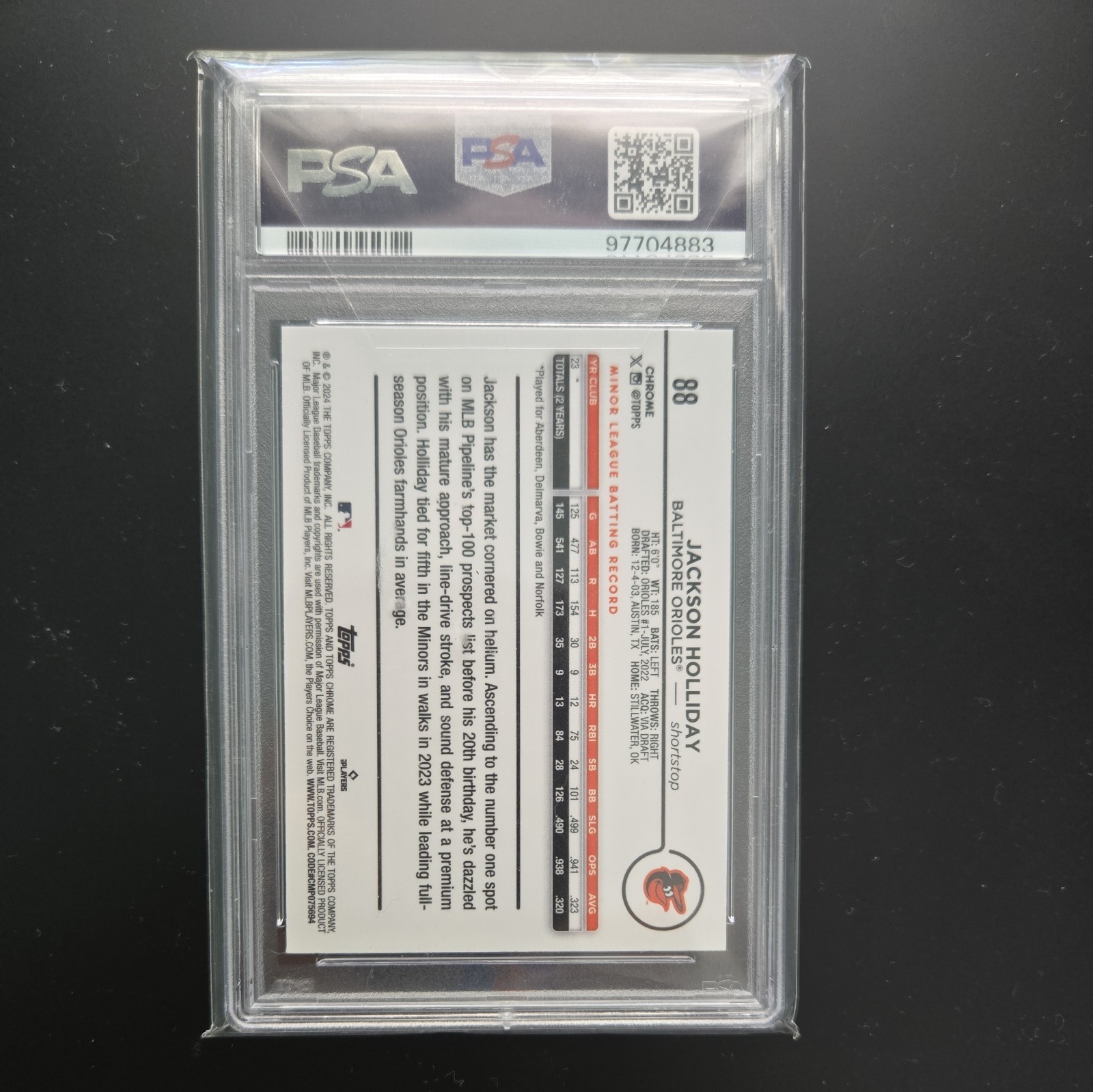 2024 TOPPS CHROME X-FRACTOR #88 JACKSON HOLLIDAY ROOKIE RC PSA 10 and extra card view 2