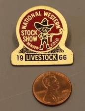 10/10 Vintage 1966 National Western Stockshow Livestock Screwback Pin Denver CO