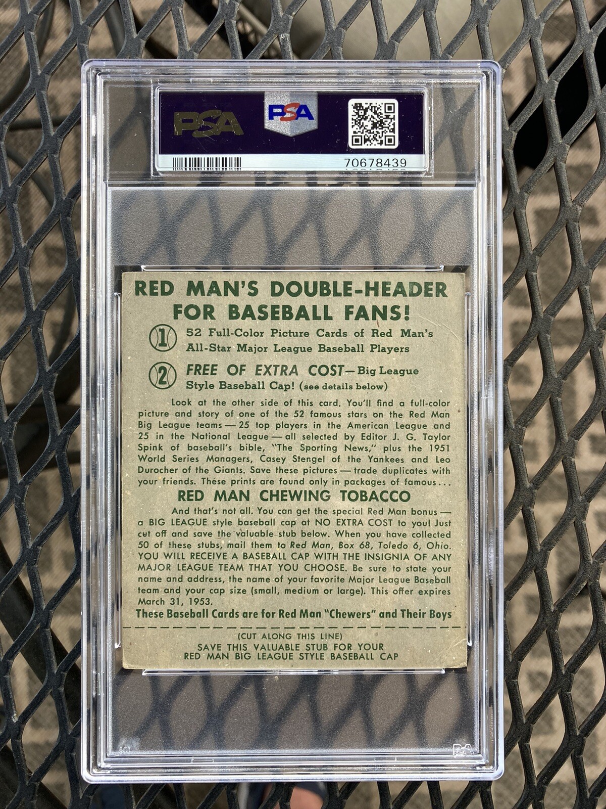 1952 Red Man Willie Mays + Tab PSA 2 - Picture 2 of 2