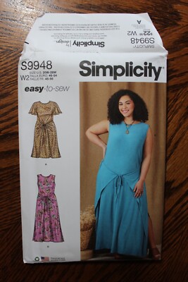 Simplicity S9948 Sewing Pattern Women's Knit Dress Plus size 20W-26W UC |  eBay