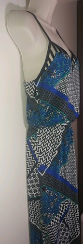 Junior's No Boundaries Lattice Maxi Dress Black Blue Combo, Size Med (7/9) NWT - Picture 2 of 5
