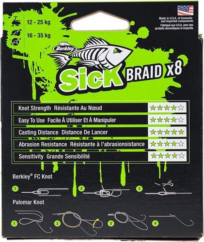 Tresse De Pêche 8 Fils Berkley Sick Braid X8 Fil 300 Mt Spinning Mer Truite Lac - Photo 3/3