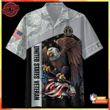 US Air Force American Bald Eagle Flag Hawaiian Shirt Camo For Men Size S-5XL