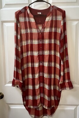 Anthropologie Akemi + Kin Womens XS Red Plaid V-Neck Button Up Boho Tunic