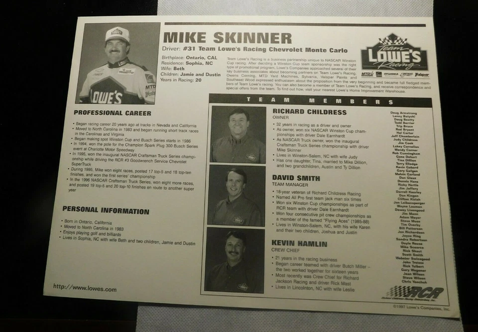 ¡FOTOGRAFÍA PROMOCIONAL AUTÓGRAFO DE MIKE SKINNER NASCAR! FF372DSH2 Foto 3 de 4