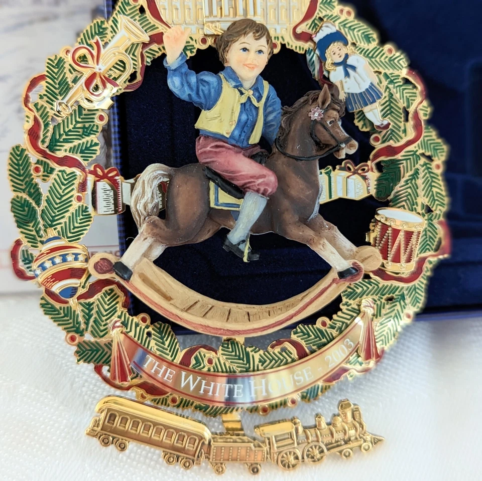 2003 Ornamento Oro 24k Caballo Mecedor Oficial Casa Blanca Asociación Histórica Foto 3 de 4