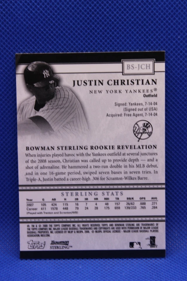 2008 Bowman Sterling Justin Christian #BS-JCH Rookie RC New York Yankees * - Image 2 of 2