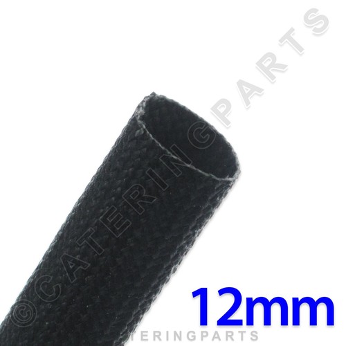 12mm HEAT RESISTANT 500°C BLACK HIGH TEMPERATURE FIBRE BRAIDED CABLE SLEEVING - Picture 1 of 4