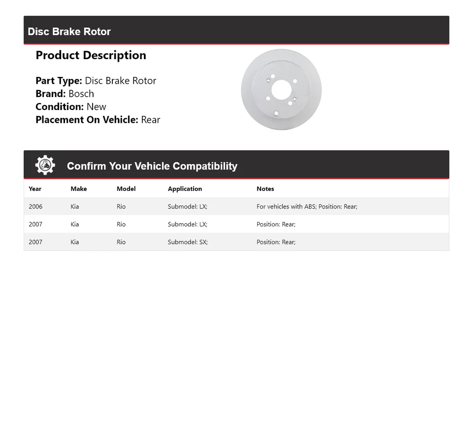 Rotor de freno de disco trasero QuietCast para Kia Rio Bosch 2006-2007 Foto 2 de 4