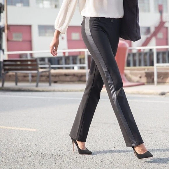 RARE Betabrand Classic Dress Pant Straight Leg Tuxedo Stripe Black Yoga  Pants XS