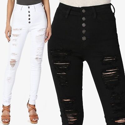 high waisted black ripped jeans