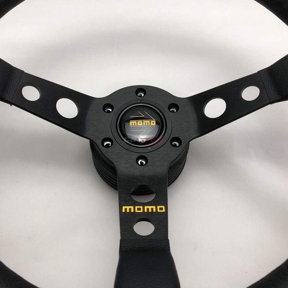 MOMO STEERING WHEEL MOD.07 BLACK LEATHER YELLOW INSERT 350MM 100