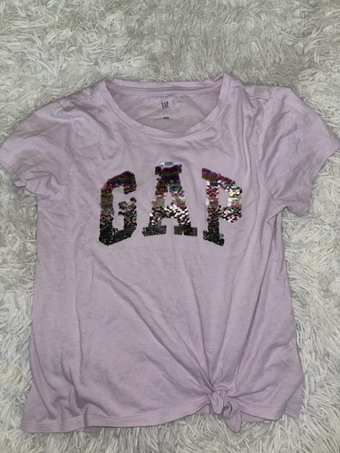 Gap Kids Girls Sz. L Lavender Sequin Logo Tee. Soft, Cute - Picture 4 of 9