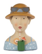 Ladykopf Dekokopf Dekobüste Dame mit Sonnenhut und Sommercocktail
