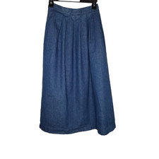 Vtg LL Bean Womens Maine Denim Skirt Midi 24" Waist Jean Pleated Long USA