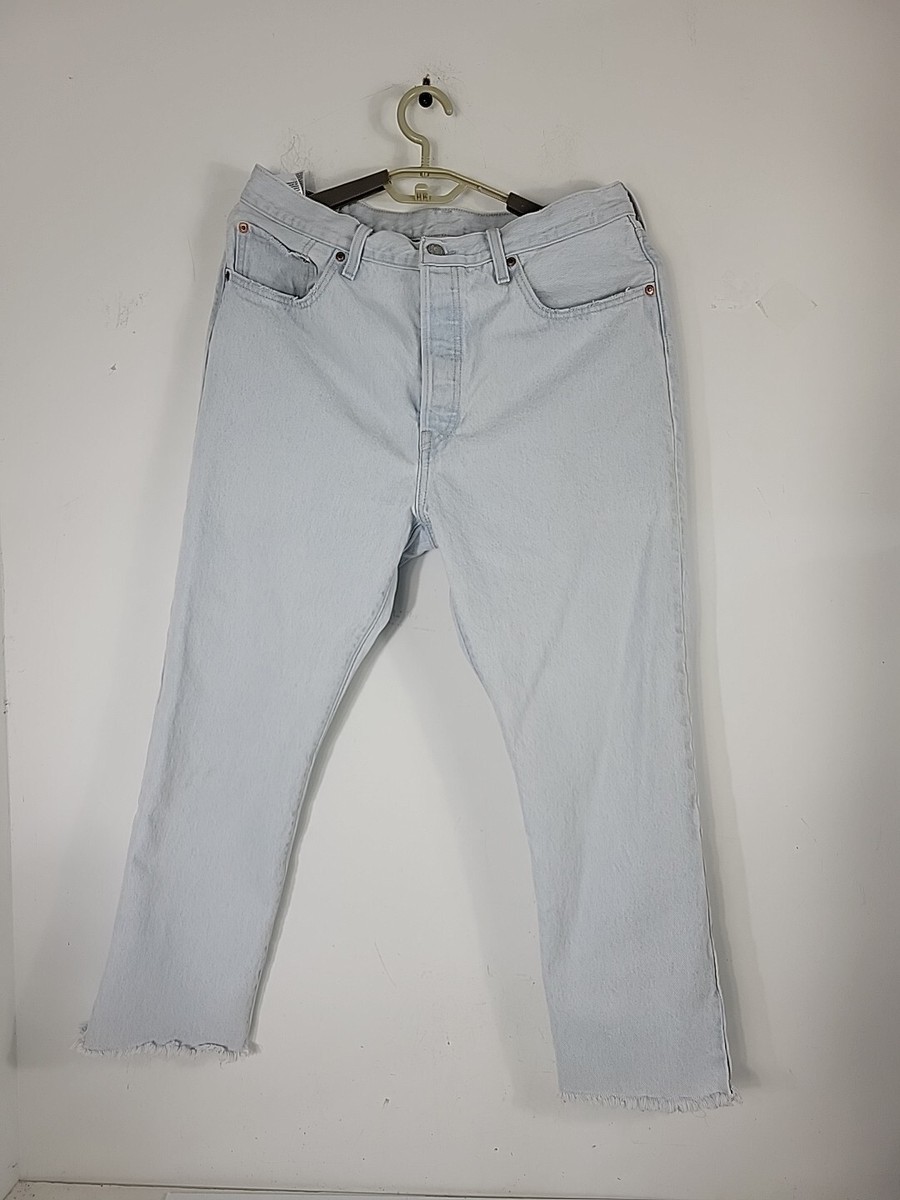 Levi's 501 Premium Mens Light Blue Raw Hem Button Fly Jeans Size