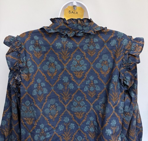 Camicetta VICTORIA DUNN donna L volant collo polsino floreale bottoni scollo a V cotone $148 - Foto 11 di 16