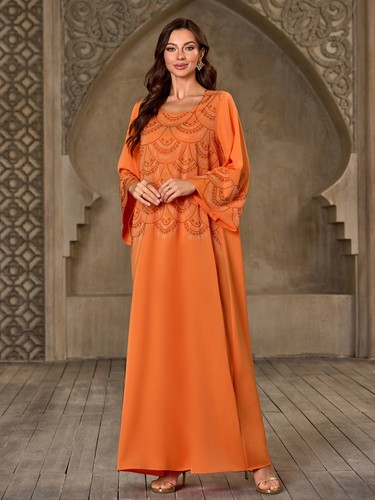 Dubai Turkey Women Abaya Kaftan Maxi Dress Muslim Ramadan Rhinestone Party Gown - Foto 7 di 12