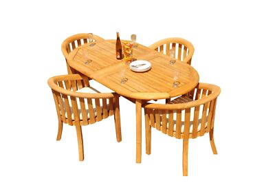 5pc Grade-A Teak Dining Set 94'' Oval Table 4 Lenong Arm Chairs Outdoor Patio