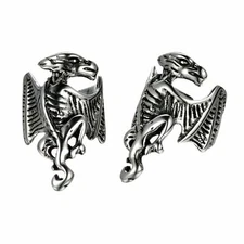 Men Women Stainless Steel Skull Bat Ear Wrap Cuff Clip On Earring Non-Piercing