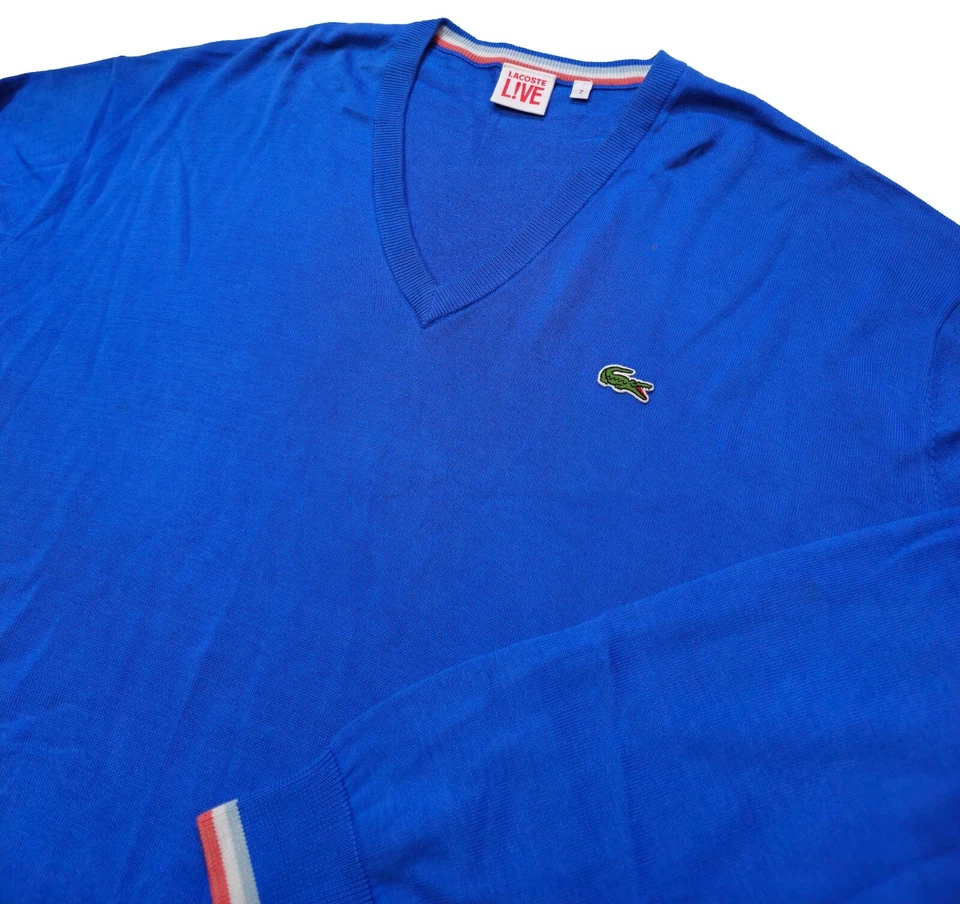 Suéter Lacoste Live Para Hombre Azul Manga Larga Sudadera Talla 7 Cuello en V 100% Algodón Foto 2 de 4